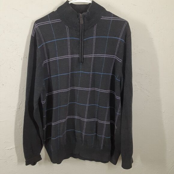Alan Flusser Sweater Mens L Large Gray Half Zip Pullover Preppy - Picture 1 of 6